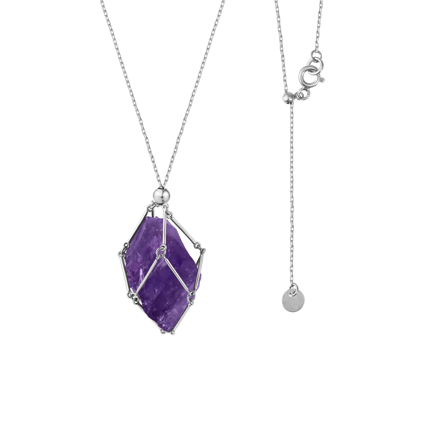 Срібне оригінальне кольє з натуральним каменем на білому фоні LUCHI Лучі